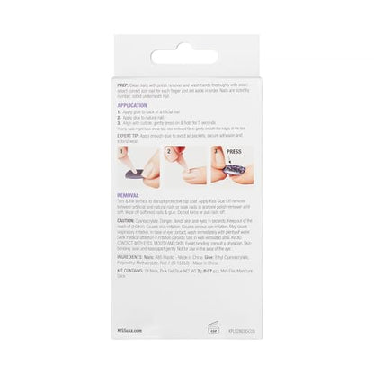 KISS Gel Fantasy, Press On Nails, Nail glue included, 'True Color', White, Long Size, Coffin Shape, Includes 28 Nails, 2g glue, 1 Manicure Stick, 1 Mini File