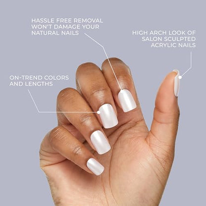 KISS Gel Fantasy Press On Nails, Nail glue included, 'Bookworm', Off White, Short Lenth, Almond Shape, Includes 28 Nails, 2g Glue, 1 Manicure Stick, 1 Mini File, 1 Adhesive Tab