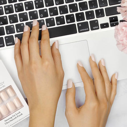 KISS Gel Fantasy Press On Nails, Nail glue included, 'Bookworm', Off White, Short Lenth, Almond Shape, Includes 28 Nails, 2g Glue, 1 Manicure Stick, 1 Mini File, 1 Adhesive Tab