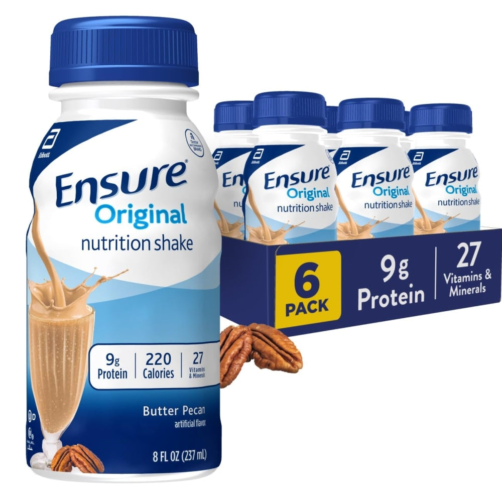 Ensure Original Butter Pecan Nutrition Shake | Small Meal Replacement Shake | Ready To Drink | 9g Protein, 27 Vitamins and Minerals | 8 fl oz - 6 Pack