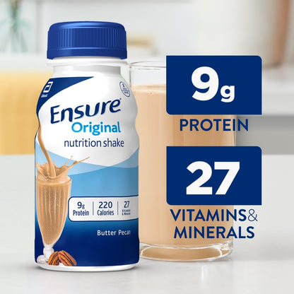 Ensure Original Butter Pecan Nutrition Shake | Small Meal Replacement Shake | Ready To Drink | 9g Protein, 27 Vitamins and Minerals | 8 fl oz - 6 Pack