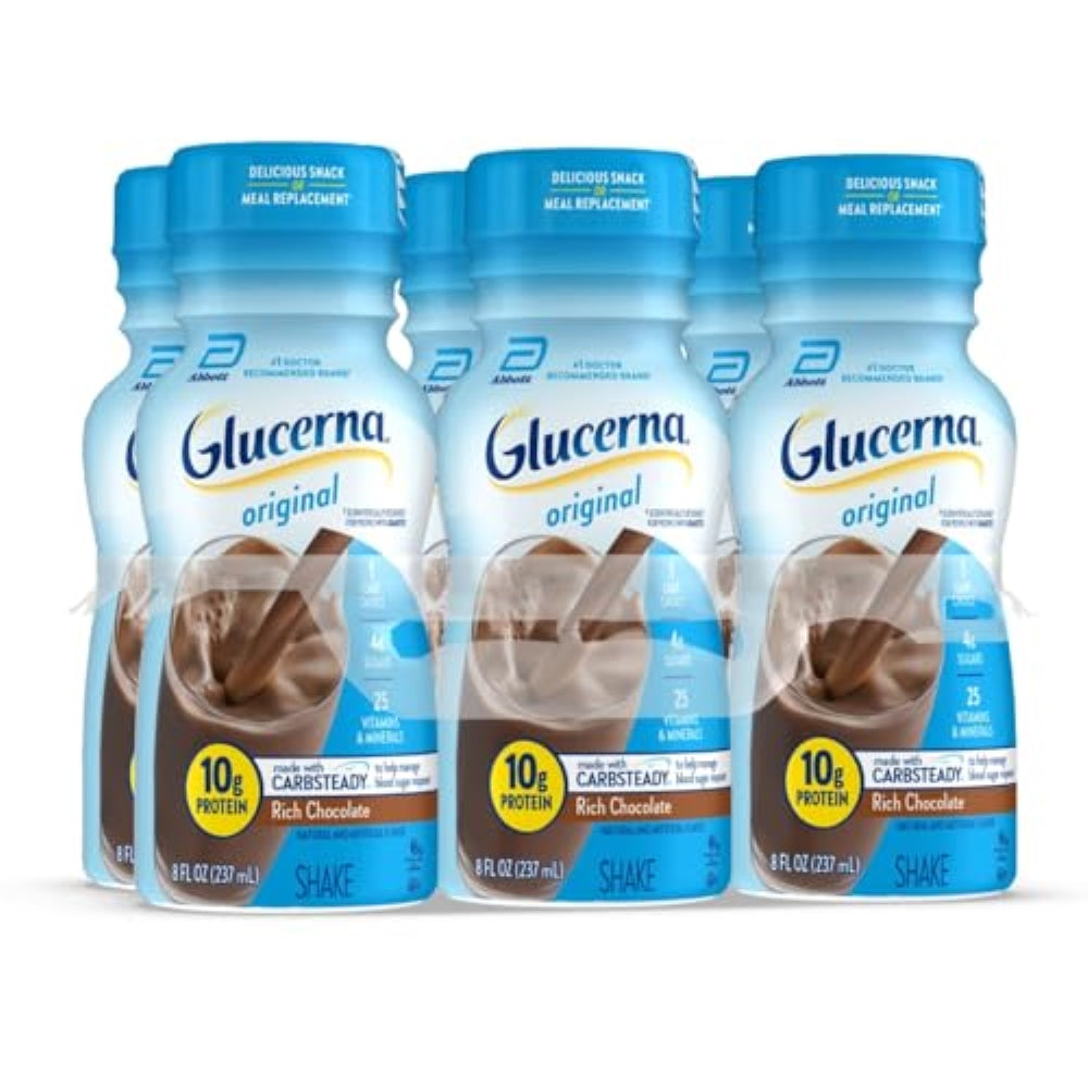 Glucerna Original Nutritional Shake, Diabetic Drink to Support Blood Sugar Management, 10g Protein, 180 Calories, Rich Chocolate, 8-fl-oz Bottle, 6 Count