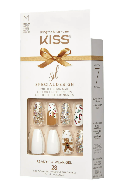 KISS Special Design Limited Edition, Medium Size, Holiday Fake Nails, Holly Jolly, 28 Pieces