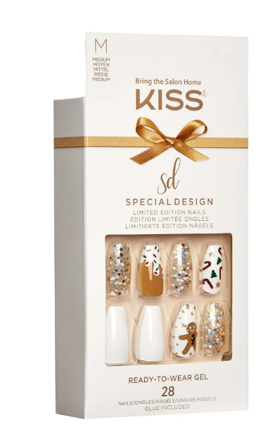 KISS Special Design Limited Edition, Medium Size, Holiday Fake Nails, Holly Jolly, 28 Pieces
