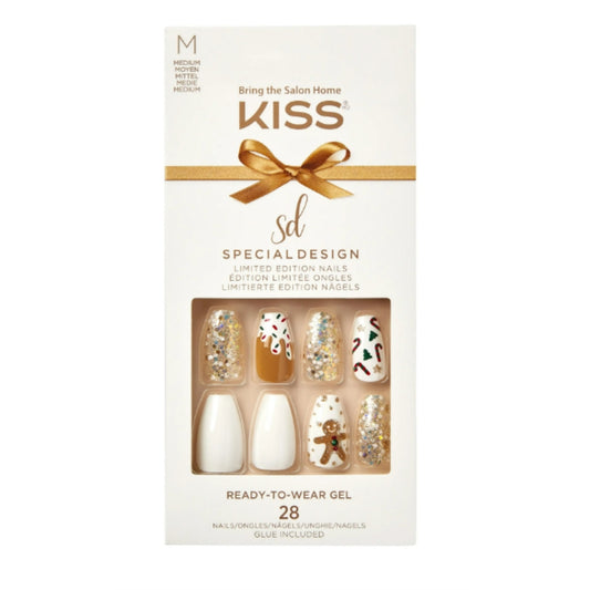 KISS Special Design Limited Edition, Medium Size, Holiday Fake Nails, Holly Jolly, 28 Pieces