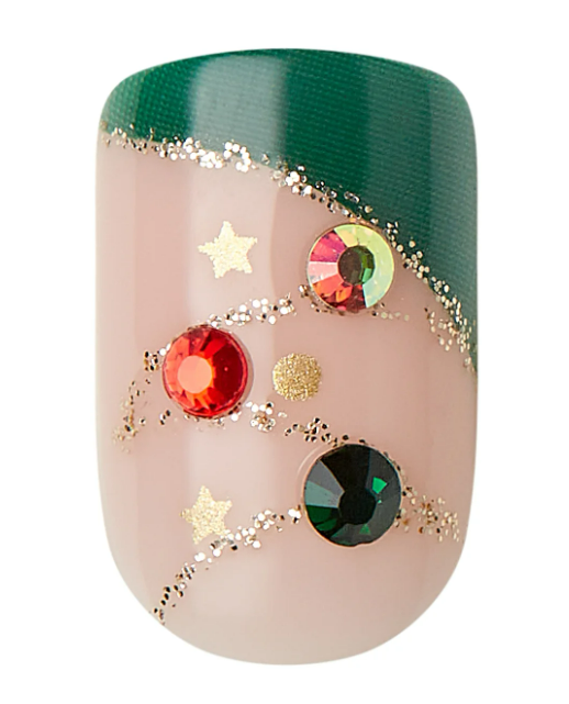KISS Limited Edition Special Design Ready-To-Wear Gel Press-On Nails, Short Square Holiday Fake Nails, My Santa Claus, 28 Pieces