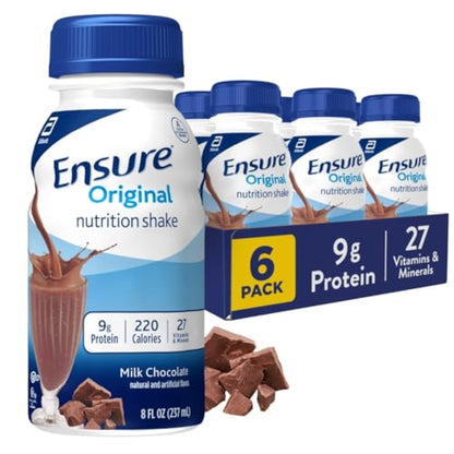 Ensure Original Milk Chocolate Nutrition Shake | Small Meal Replacement Shake | Ready To Drink | 9g Protein, 27 Vitamins and Minerals | 8 fl oz - 6 Pack