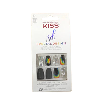 KISS Limited Edition Special Design, Press On Nails, Nail glue included, Medium Size, Includes 28 Nails, 2g glue, 1 Manicure Stick, 1 Mini File