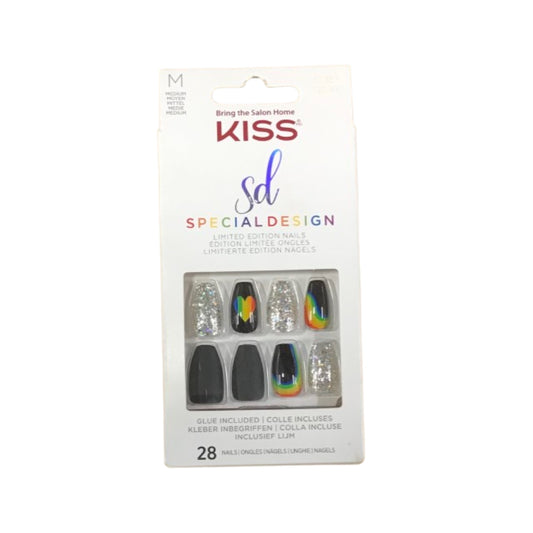 KISS Limited Edition Special Design, Press On Nails, Nail glue included, Medium Size, Includes 28 Nails, 2g glue, 1 Manicure Stick, 1 Mini File