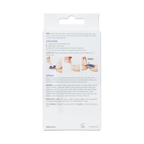 KISS Gel Fantasy Collection, Nails High Volume Gel, Long Size, 28 Fake Nails, FS02