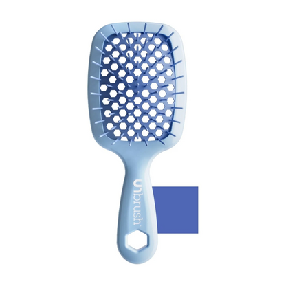 FHI Heat UNbrush Mini Detangler Brush for Pain-Free Brushing on All Wet or Dry Hair Types — Durable Duoflex Anti-Static Bristles, Lightweight Handle, Vented Mini Hair Brush, Light Blue