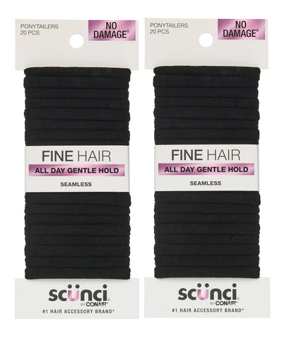 (2 pack) Scunci No Damage Hosiery Ponytail Hair Ties, Black, 20 Count