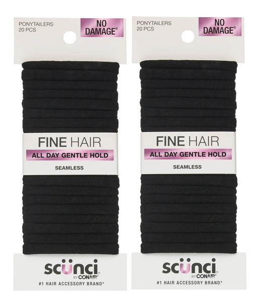 (2 pack) Scunci No Damage Hosiery Ponytail Hair Ties, Black, 20 Count
