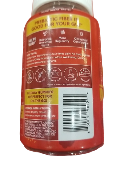 Bellway Super Fiber Gummies for Adults Sugar Free Organic Supplement Exp.11/2025