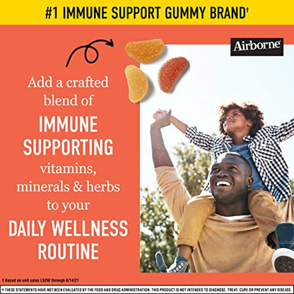 Airborne Vitamin C 750mg (per Serving) Zesty Orange Flavored Gummies (42 Count in a Bottle), Gluten-Free Immune Support Supplement with Vitamins A C E, Selenium, Echinacea, Ginger, Antioxidant