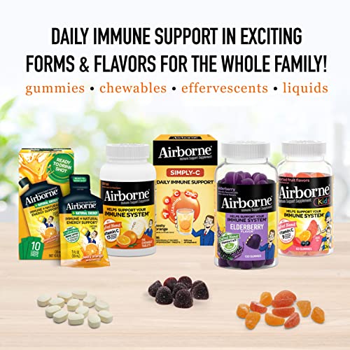 Airborne Vitamin C 750mg (per Serving) Zesty Orange Flavored Gummies (42 Count in a Bottle), Gluten-Free Immune Support Supplement with Vitamins A C E, Selenium, Echinacea, Ginger, Antioxidant