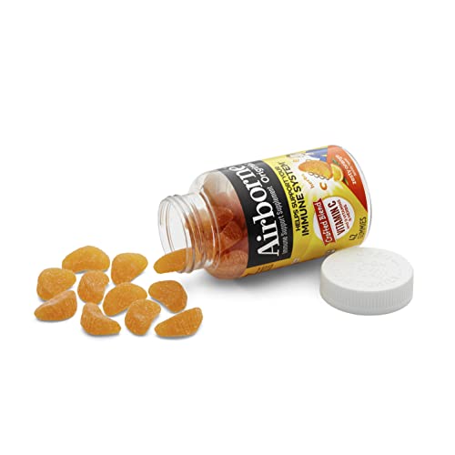 Airborne Vitamin C 750mg (per Serving) Zesty Orange Flavored Gummies (42 Count in a Bottle), Gluten-Free Immune Support Supplement with Vitamins A C E, Selenium, Echinacea, Ginger, Antioxidant