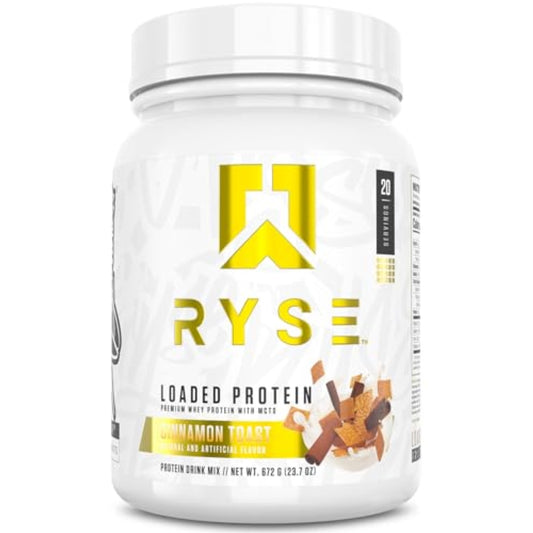 RYSE Loaded Protein Powder - Cinnamon Toast - 25g Whey Protein Isolate & Concentrate with Prebiotic Fiber & MCTs - Low Carb, Low Sugar, Digestive-Friendly - 20 Servings / 1.5 lb Tub