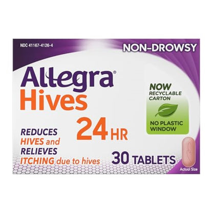 Allegra Hives Antihistamine 24-Hour Tablets, Non-Drowsy Hive Reduction and Hive Itch Relief, 180 mg Fexofenadine HCI, 30-Count