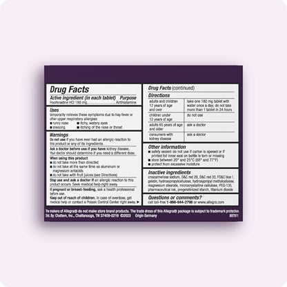 Allegra Adult 24-Hour Allergy Relief Gelcaps, Non-Drowsy Indoor and Outdoor Allergy Medicine, 180 mg Fexofenadine HCI Antihistamine Pill, 60-Count