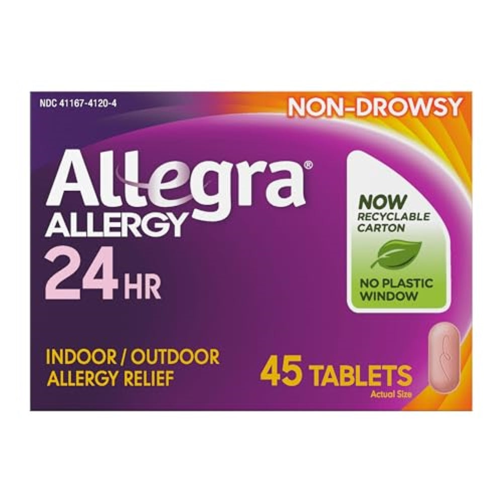 Allegra Adult 24-Hour Allergy Relief Tablets, Non-Drowsy Indoor and Outdoor Allergy Medicine, 180 mg Fexofenadine HCI Antihistamine Pill, 45-Count