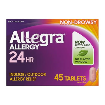 Allegra Adult 24-Hour Allergy Relief Tablets, Non-Drowsy Indoor and Outdoor Allergy Medicine, 180 mg Fexofenadine HCI Antihistamine Pill, 45-Count