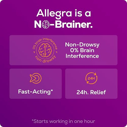Allegra Adult 24-Hour Allergy Relief Tablets, Non-Drowsy Indoor and Outdoor Allergy Medicine, 180 mg Fexofenadine HCI Antihistamine Pill, 45-Count