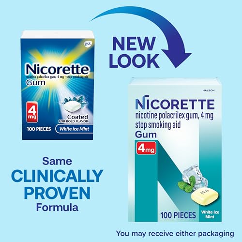 Nicorette 4 mg Nicotine Gum to Help Quit Smoking - White Ice Mint Flavored Stop Smoking Aid, 100 Count