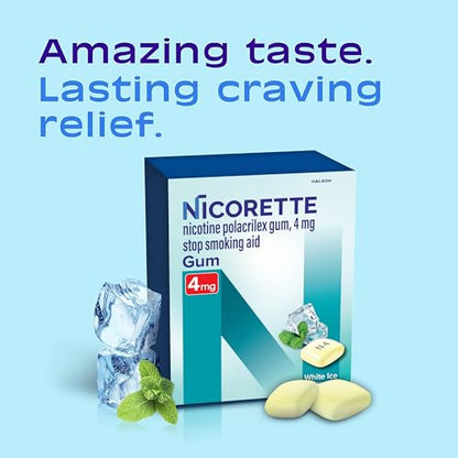 Nicorette 4 mg Nicotine Gum to Help Quit Smoking - White Ice Mint Flavored Stop Smoking Aid, 100 Count