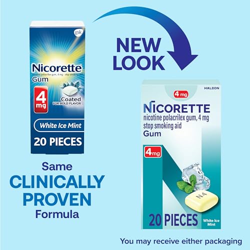 Nicorette 4 mg Nicotine Gum to Help Quit Smoking with Behavioral Support Program - White Ice Mint Flavored Stop Smoking Aid, 20 Count