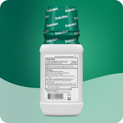 Dulcolax Saline Laxative Liquid, Fast & Gentle Constipation Relief, Natural Laxatives, Softens Stool, Cherry Flavor, Magnesium Hydroxide 1200 mg, 12 fl. oz.