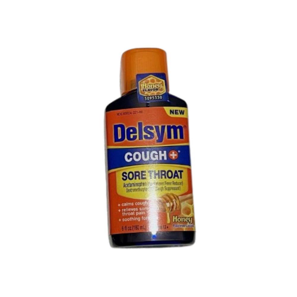 Delsym Cough + Sore Throat Pain & Fever Liquid Honey Flavor 6 fl oz