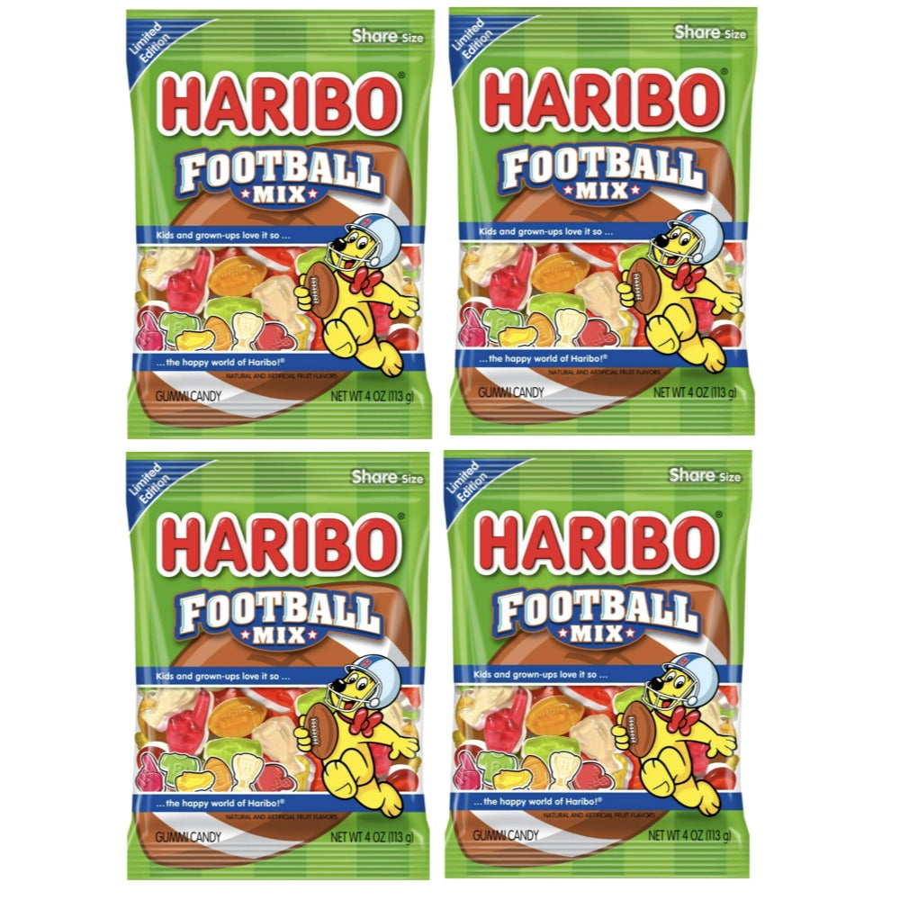 4 Pack Haribo FOOTBALL MIX Gummi Candy Assorted Fruit Gummy Limited Edition