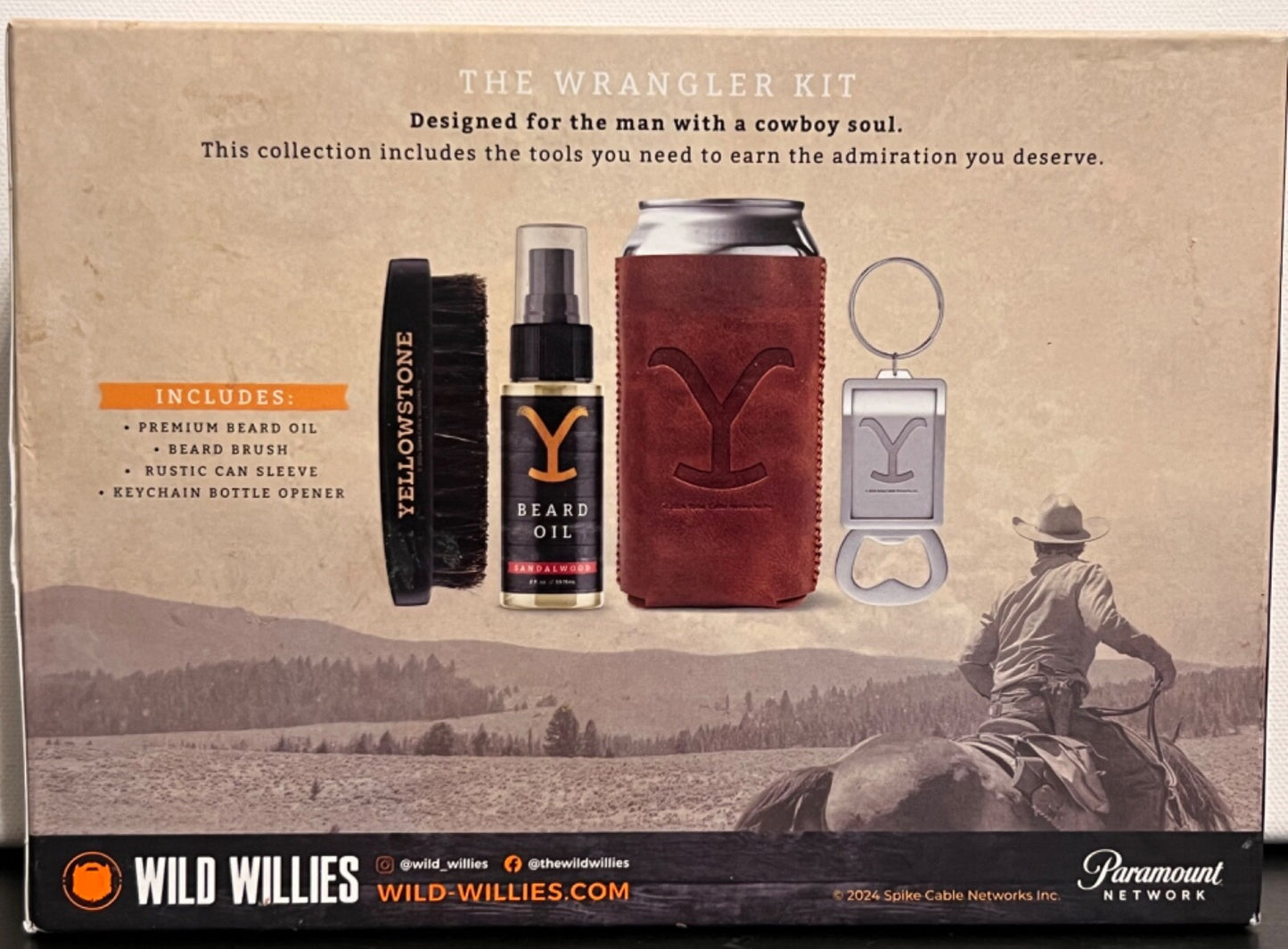 Yellowstone Wild Willies The Wrangler Beard Kit Beard oil Brush Coozie & Opener