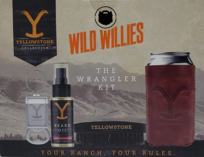 Yellowstone Wild Willies The Wrangler Beard Kit Beard oil Brush Coozie & Opener