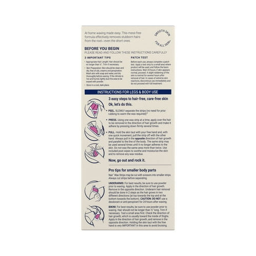 Nair Hair Remover Wax Ready Strips, Legs and Body Hair Removal Wax Strips, 40 Count
