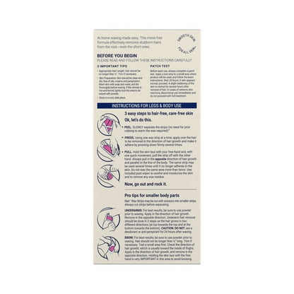 Nair Hair Remover Wax Ready Strips, Legs and Body Hair Removal Wax Strips, 40 Count