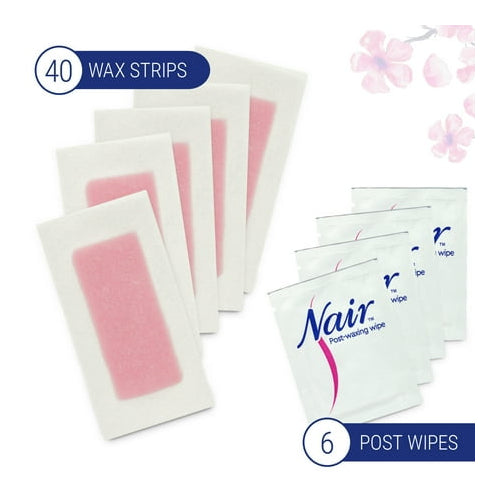 Nair Hair Remover Wax Ready Strips, Legs and Body Hair Removal Wax Strips, 40 Count