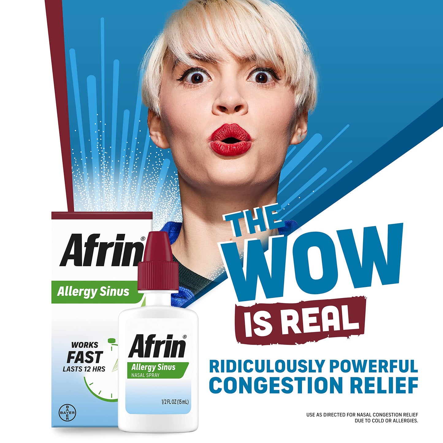 Afrin Allergy Sinus Nasal Spray - Fast and Powerful Nasal Decongestion From Allergies, For Adults and Children 6 Years and Older, 0.50 Fl Oz (Pack of 1)