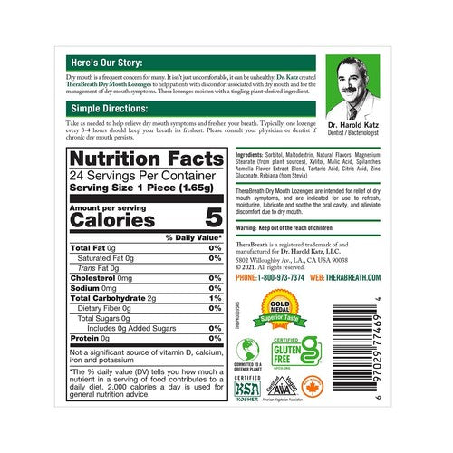 TheraBreath Dry Mouth Lozenges with ZINC, Tart Berry Flavor, 24 Lozenges