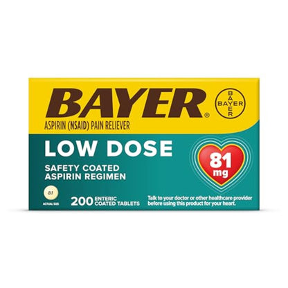 Bayer Aspirin Regimen , 81mg Enteric Coated Tablets, Pain Reliever/Fever Reducer, 200 Count