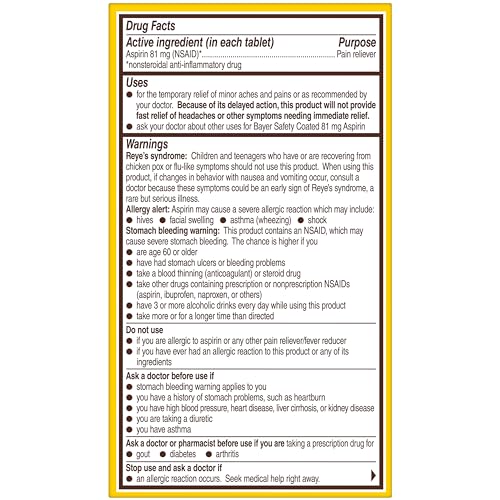 Bayer Aspirin Regimen , 81mg Enteric Coated Tablets, Pain Reliever/Fever Reducer, 200 Count