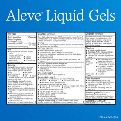 Aleve Pain Reliever & Fever Reducer Liquid Gels, Naproxen Sodium, Pain Relief, 80 Count