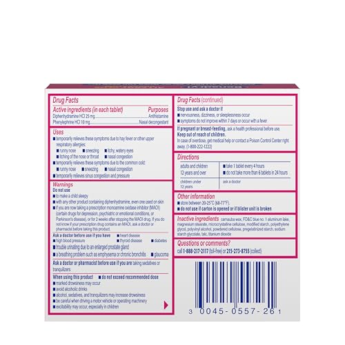 Benadryl Allergy Plus Congestion Ultratabs, Medicine with Diphenhydramine HCl Antihistamine & Phenylephrine HCl Nasal Decongestant, Allergy & Sinus Congestion Relief Tablets, 24 ct