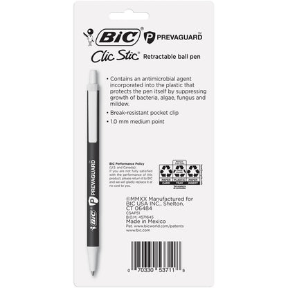 BIC PrevaGuard Antimicrobial Clic Stic Ballpoint Pen Retractable Black 5 Pack x 2