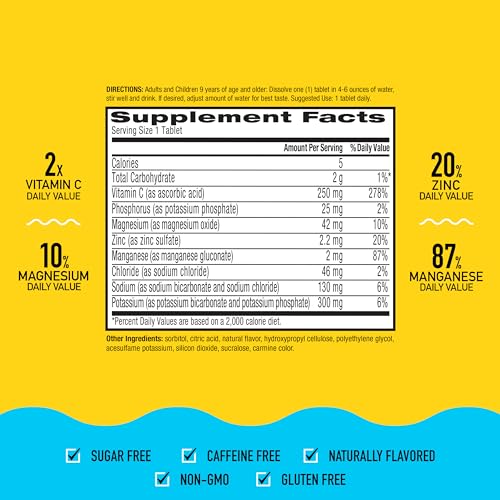 Airborne Immune Support Supplement with Electrolytes Vitamin C Zinc, Sugar Free Effervescent Replenisher – 10 Fizzy Drink Tablets, Watermelon Flavor