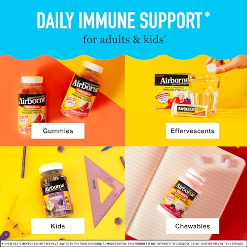 Airborne Immune Support Supplement with Electrolytes Vitamin C Zinc, Sugar Free Effervescent Replenisher – 10 Fizzy Drink Tablets, Watermelon Flavor