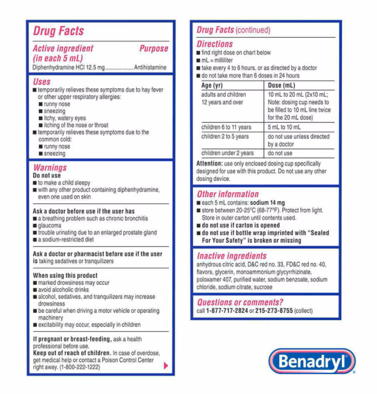 Benadryl ALLERGY Liquid, Diphenhydramine Antihistamine Oral Solution Wild Cherry, 4 Fl Oz (118 ml)