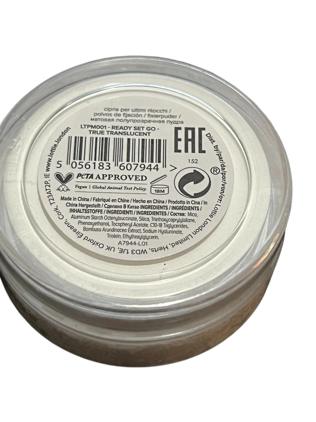 Lottie London Ready Set! Go in True Translucent, Lightweight Pressed Setting Powder, Infused with Hyaluronic Acid, Long-wear & Soft-Focus Matte Finish 0.17 Oz