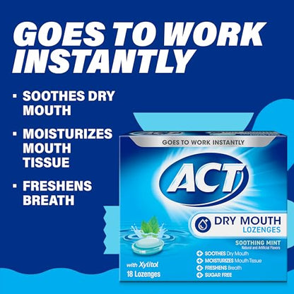 ACT Dry Mouth Lozenges with Xylitol, Soothing Mint, 18 Lozenges
